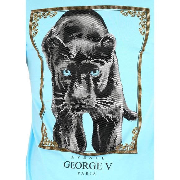 Avenue George V Paris Men's Blue T-Shirt Black Panther Rhinestone GV-207… - Picture 2 of 3